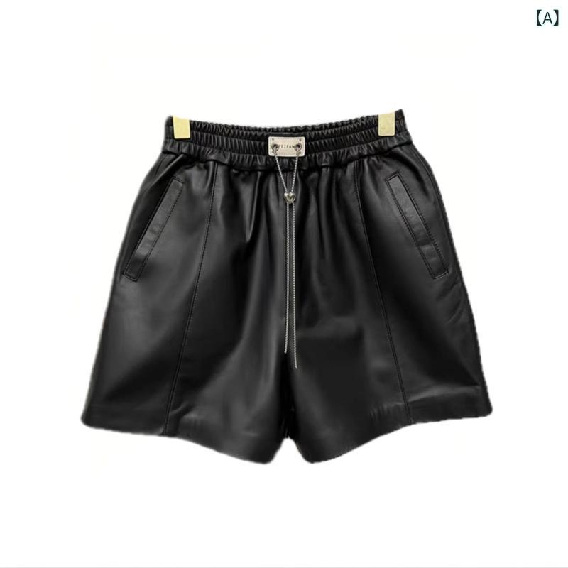 レディース ショートパンツ ハイウエスト ワイドレッグ 羊革 ゆったり カジュアル 普段使い ビッグシルエット 高級感 軽量 伸縮性