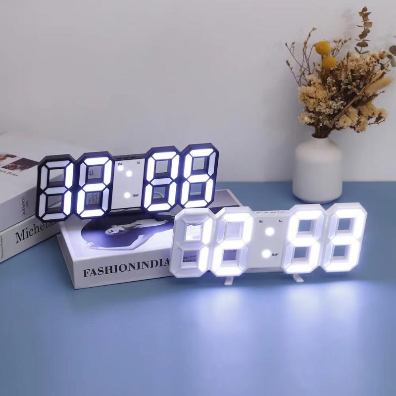 Rakuten - デスク時計 壁掛け時計 目覚まし時計 LED 3D 静音 夜光 温度表示 リビング 学生用 インテリア 飾り デジタル 表示機能 夜間対応 アラーム機能 デスクトップ 飾り物 学生向け 静音設計