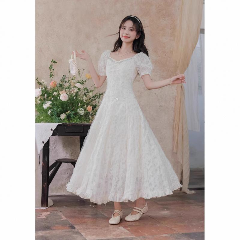 ワンピース レディース ドレス 高級感 的 フレア 夏 絶美 欲風 ウエストシェイプ 痩せ見え パーティー ロング 接触冷感 吸湿速乾 伸縮性 軽量 通勤用 普段使い 綿 麻 ビッグシルエスト Vネック ブラック ピンク系 アイボリー・カテ...