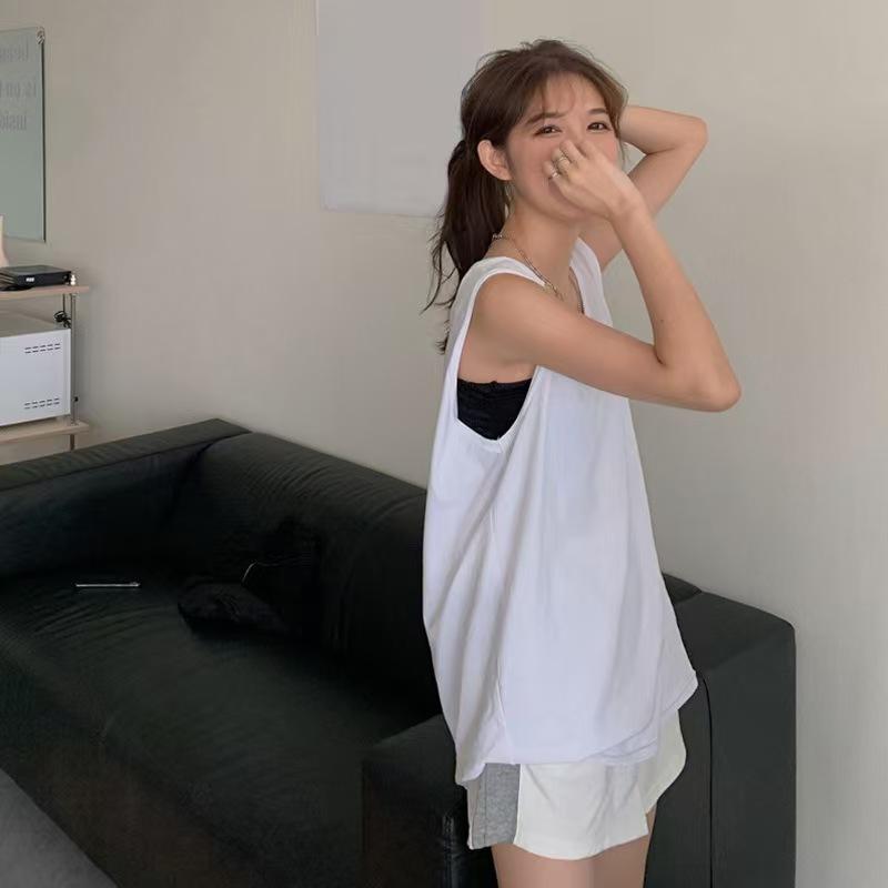 レディース タンクトップ 夏 白 ノースリーブ ロング フィット ビッグサイズ 吸湿速乾 接触冷感 インナー 綿 普段使い 軽量