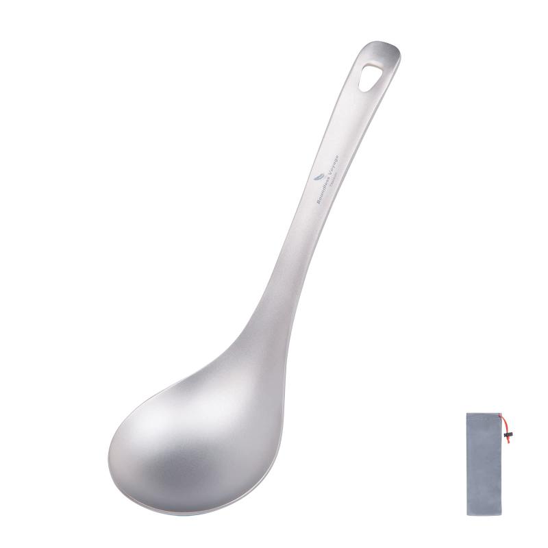 Boundless Voyage チタンスプーン レンゲスプーン 食器 浅め 調理器具 チタン 軽量 錆びない 割れない つや消し仕上げ 収納バッグ付き 2
