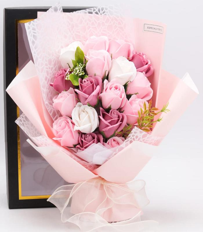 ソープフラワー花束 母の日プレゼント， 誕生日プレゼント ソープフラワー バラ グラデーション 花束 ...