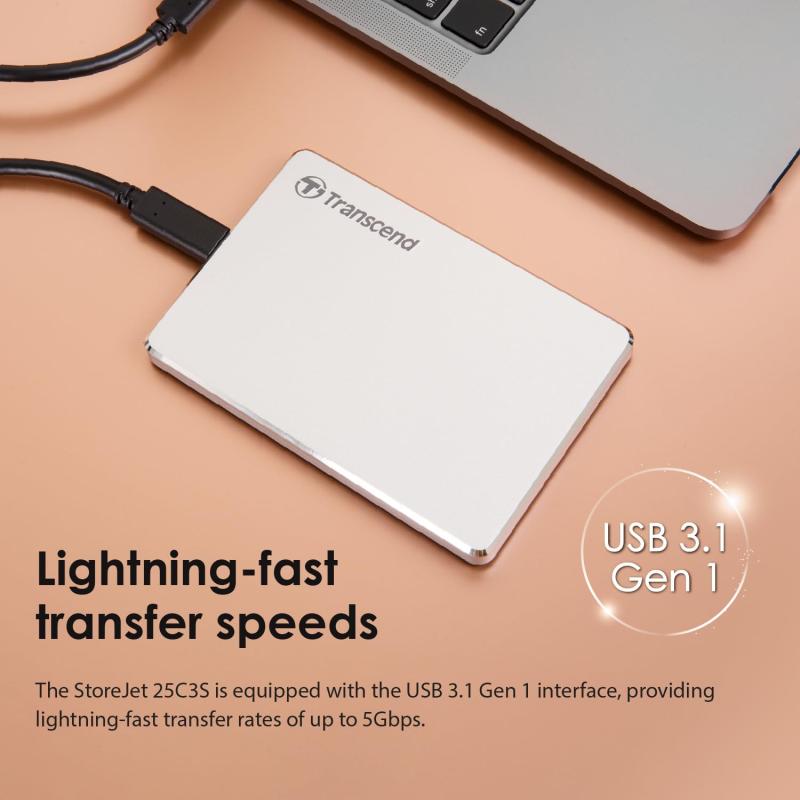 Transcend USB3.1 2.5インチ スリムポータブルHDD 1TB TS1TSJ25C3S