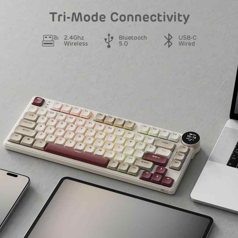 RK ROYAL KLUDGE N80 メカニカルキーボード (スマートディスプレイとノブ付き)、トップマウント 75% ワイヤレス メカニカルキーボード BT/2.4G/USB-C、ホットスワップ可能、ソフトウェアサポート、80