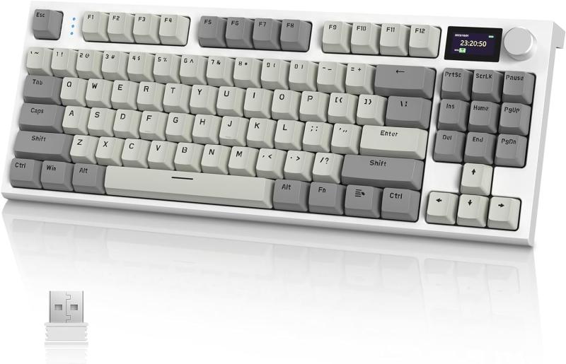 ATTACK SHARK x AJAZZ K86 ゲーミングキーボード ワイヤレスキーボード キーボード bluetooth ワイヤレス リニア TFTカラースクリーン ノブ シロナガスクジラ軸-ガスケット構造 ホットスポット 日本語