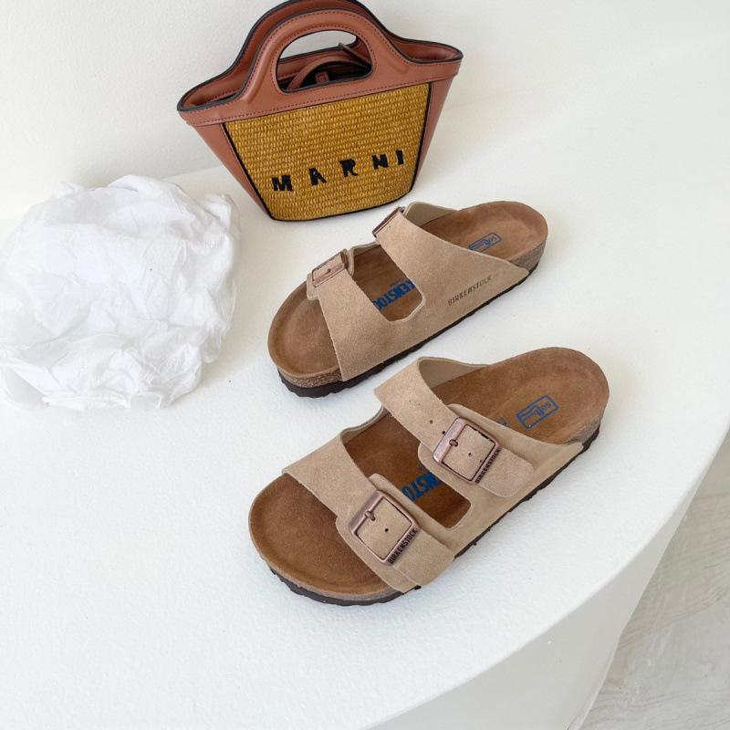 レディース サンダル レトロ 厚底 スエード 牛革 ダブルバックル ツーストラップ ブローグ 普段使い クッション性 オープンタイプ 軽量 伸縮性 アイボリー