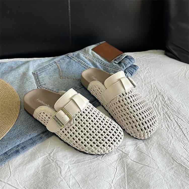 シープスキン ~ 女性 用 ビルケンシュトックシューズ 女性 用 スリッポンフレンチスタイル つま先 ハーフ スリッパ 夏 アウター 2025新 スタイル