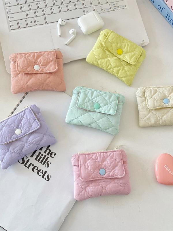 財布 小銭入れ カードホルダー キルティング 菱形パターン スナップボタン 多機能 整理ポケット コンパクト 収納力 便利 使いやすい