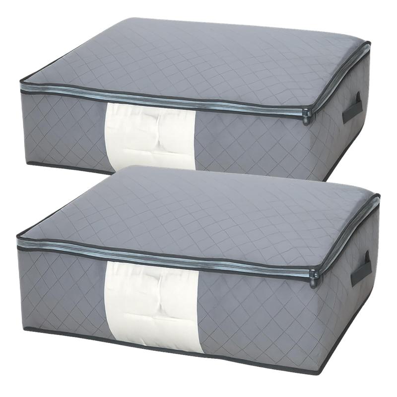 イニコライフ 布団収納袋 2枚組 全面 活性炭シート入 布団袋 通気性の良い 厚手 3層 不織布製 収納ケース かさばる羽毛布団をスッキリ収納 持ち手 透明窓付 布団収納 大きく開く 上部ファス