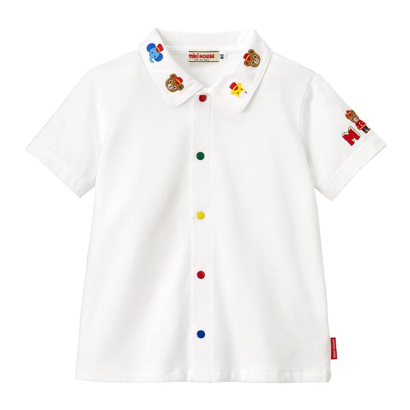 [ミキハウス] 半袖ブラウス 無地 くま 日本製 綿100％ 男の子 女の子 ベビー キッズ 子供服 10-5408-493