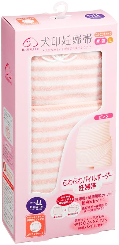 犬印本舗 ふわふわパイルボーダー妊婦帯 HB8113●素材／身生地・補助腹帯：綿80％、ナイロン10％、ポリエステル9％、ポリウレタン1％、テープ部：ナイロン85％、ポリウレタン15％?●産前対応●企画デザイン 日本／原産国 中国●お洗濯＝...
