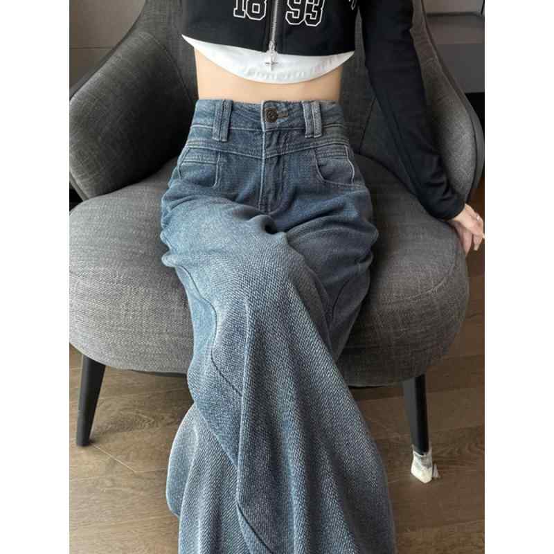 パンツ レディース デニム ストレート ハイウエスト ワイドレッグ 春夏 普段使い リラックスフィット レトロ アメリカンスタイル ドロップ感 ビッグシルエット
