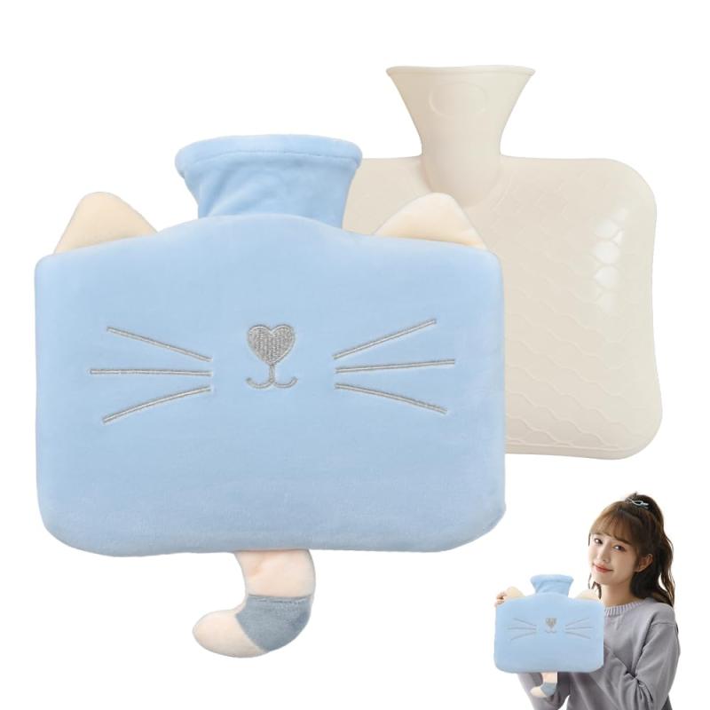 湯たんぽ 注水式 エコ1.2L 湯タンポ 柔らか シリコン 1.2リットル ゆたんぽ 可愛い ネコ カバー付き 取り外し可能 肩 足 防寒グッズ お湯入れ 電気不要 あったかグッズ 暖房器具 冷え対策 生