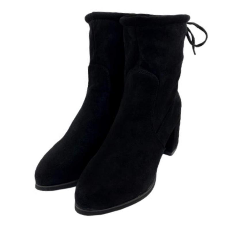 [APOSITV] ストレッチブーツ ショート レディース スエード 太ヒール 黒 ソックスブーツ ヒール 6cm