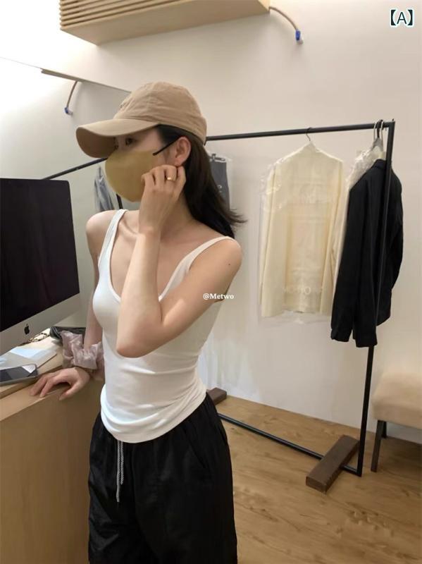 レディース キャミソール 胸パッド付き Uネック 美背 スリムフィット インナー兼アウター 夏 軽量 接触冷感 トップス