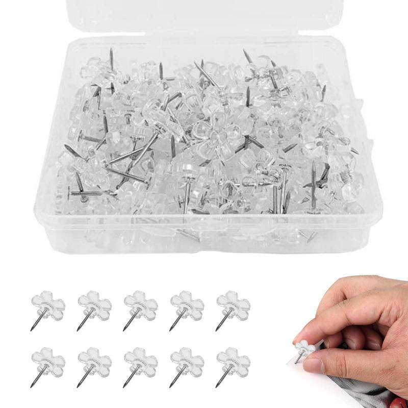 画鋲 装飾品釘 おしゃれ 画びょう 100個入り 画鋲目立たない プラスチックボックス付き 透明な花形画鋲 耐久性があり 固定は楽です 画用紙や段ボールの固定、写真壁の装飾に使用できます(3.0)