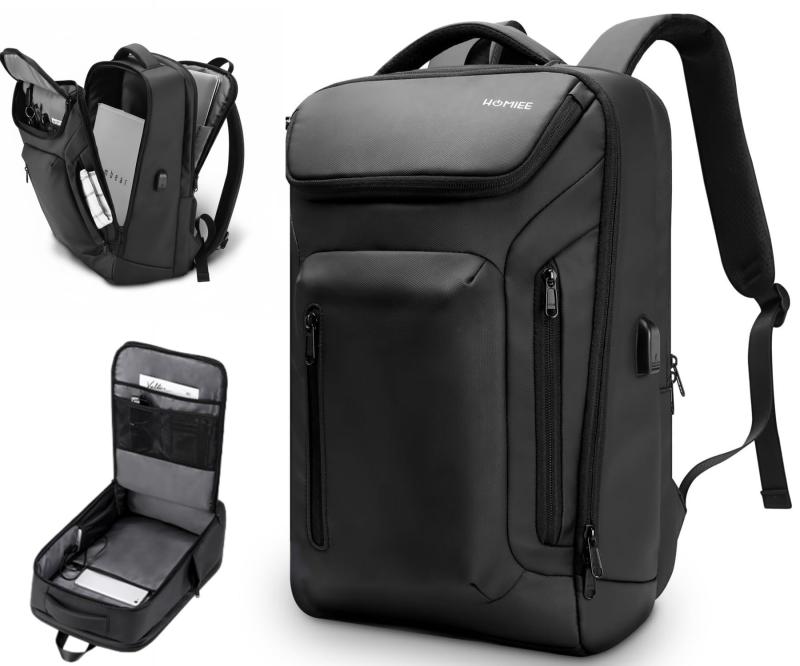 [HOMIEE] リュック ビジネスリュック メンズ 通学 通勤 軽量 バックパック 薄型 高校生 15.6インチ 17.3インチPC 大容量 A4ファイル USB充電 2WAY 多機能 防水 リュックサック 出張 旅行 カバン 男女