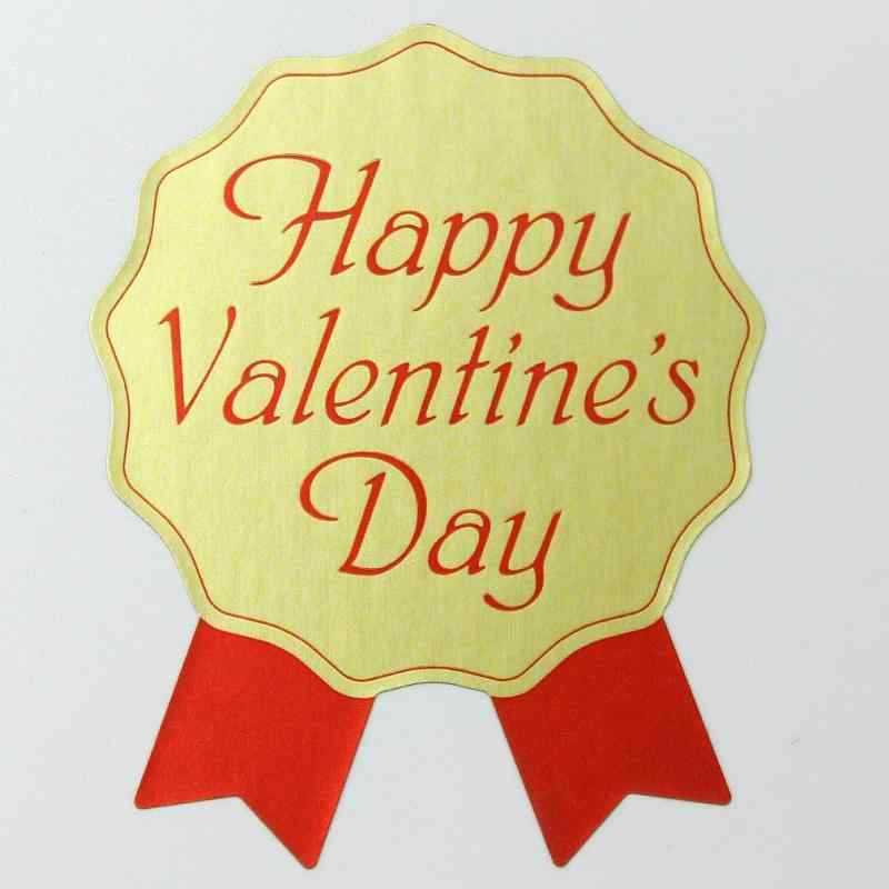 「Happy Valentine's Day」バレンタインシール（ゴールド／レッド）（リボン型・赤）（300枚入）【k-014】
