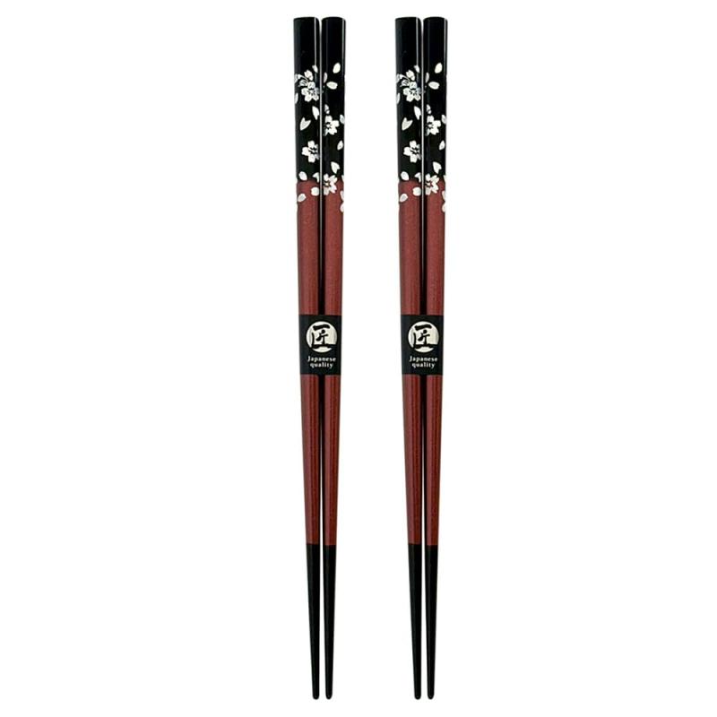 loeufの●夫婦箸 【食洗 銀桜花（赤・赤）】 デザイン桐箱・ラッピング付き 食洗 食洗機対応 食洗対応 還暦 還暦祝い 還暦ギフト かんれき ペア セット おじいちゃん おばあちゃん お父さん お母｜アングル2