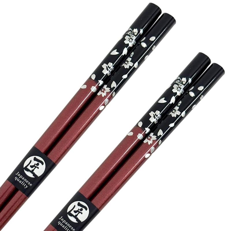 loeufの●夫婦箸 【食洗 銀桜花（赤・赤）】 デザイン桐箱・ラッピング付き 食洗 食洗機対応 食洗対応 還暦 還暦祝い 還暦ギフト かんれき ペア セット おじいちゃん おばあちゃん お父さん お母｜アングル3