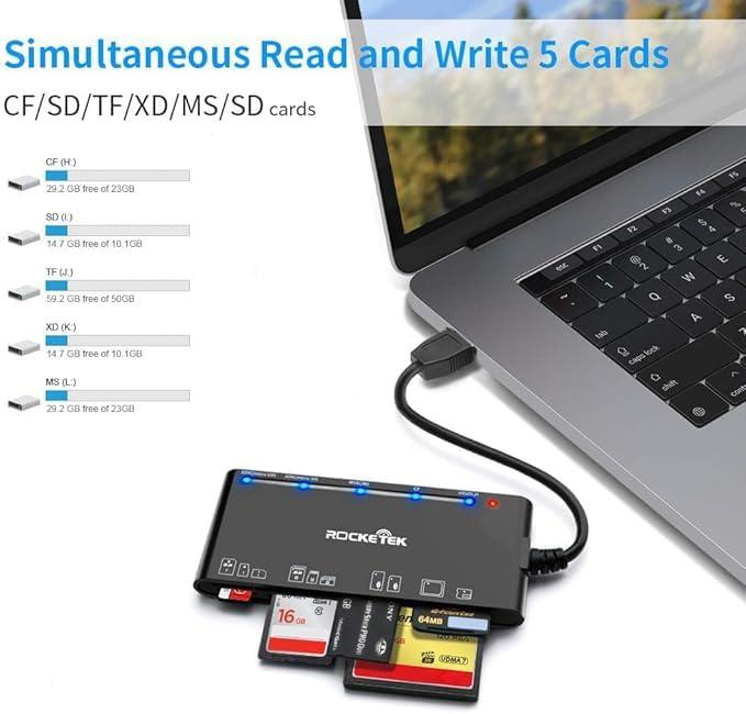 カードリーダー USB 3.0、Rocketek 7-in-1 メモリカードリーダー、USB 3.0 (5 Gbps) 高速 CF/SD/TF/XD/MS/マイクロ SD カードソリューション
