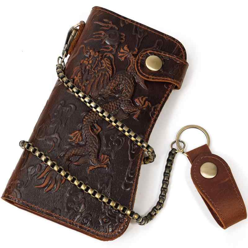 Rakuten - [Luufan] メンズ 長財布 本革 カード収納 スマホ対応 レザー 折り財布 ウォレット プレゼント 二つ折り財布 龍 虎 チェーン付き バイカーズ ウォレット かっこいい