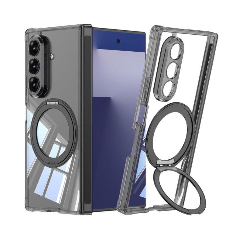 Galaxy Z Fold7専用 透明TPU折りたたみケース 磁気ヒンジ保護 エアバッグ四角 磁気360°回転スタンド内..
