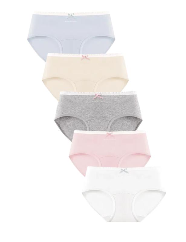 [conghuan] レディース ショーツ セット 5枚 綿 無地 シームレス ショーツ 食い込まない 長め綿クロッチ リボン付き 可愛い パンティ 女性用 下着 通気性 伸縮性 パステルカラー