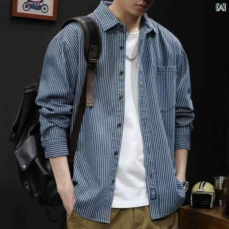 Rakuten - シャツ メンズ 男性用 トップス ストライプ 長袖 ゆったり ビジネス ビジネス用 普段使い カジュアル トレンド 秋冬