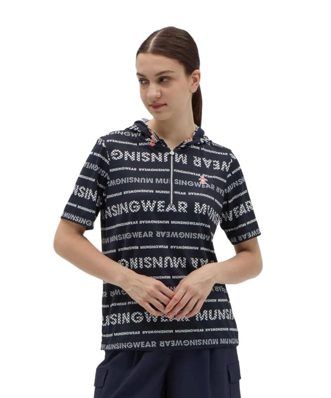 [マンシングウェア] 半袖シャツ ハーフジップ フード付 ロゴストライプ柄 吸汗速乾 UVカット ゴルフ MG5FHS21L レディース