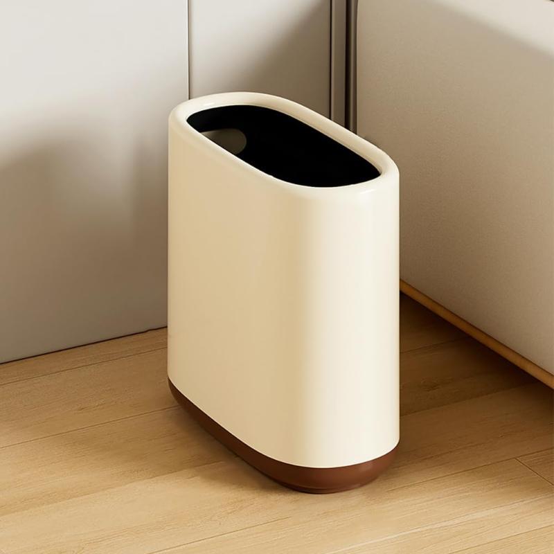Cloth Made - ゴミ箱 スリム ごみ箱 10L省スペース うす型 ゴミバコ ゴミ袋が見えないゴミ箱 薄型 ごみばこ 台座付き 転倒防止 2重構造 楕円形