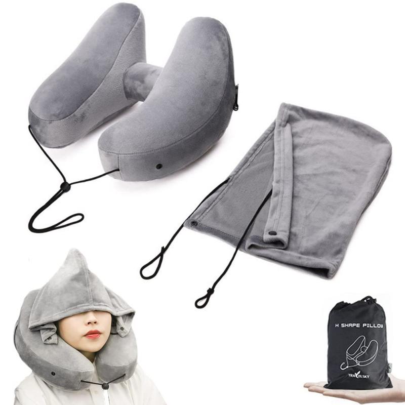 WETURAST ネックピロー 首枕 U型まくら フード付き くびまくら 人間工学設計 飛行機 空気枕 旅行用 携..