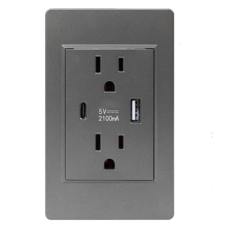 埋め込みコンセント 壁面用コンセント 2ポート USB&amp;Typc-C 複数保護 USBソケット 取り付けに簡単 AC 110‑220V 5V 2100m...