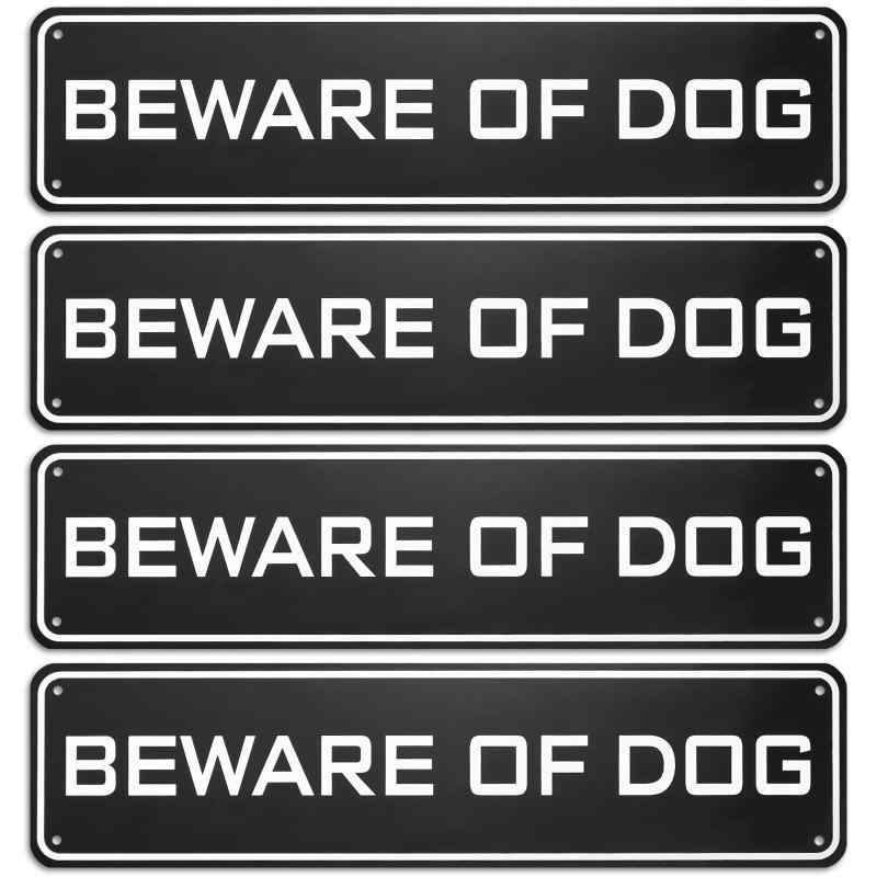 Ripeng 4ピース Beware of Dog フェンス用サイン アルミニウム 錆びない Beware of Dog Sign 耐候性 金属 警告 注意 ドッグサイン 庭 ゲート ドア ガーデン 屋外 3 x 12インチ