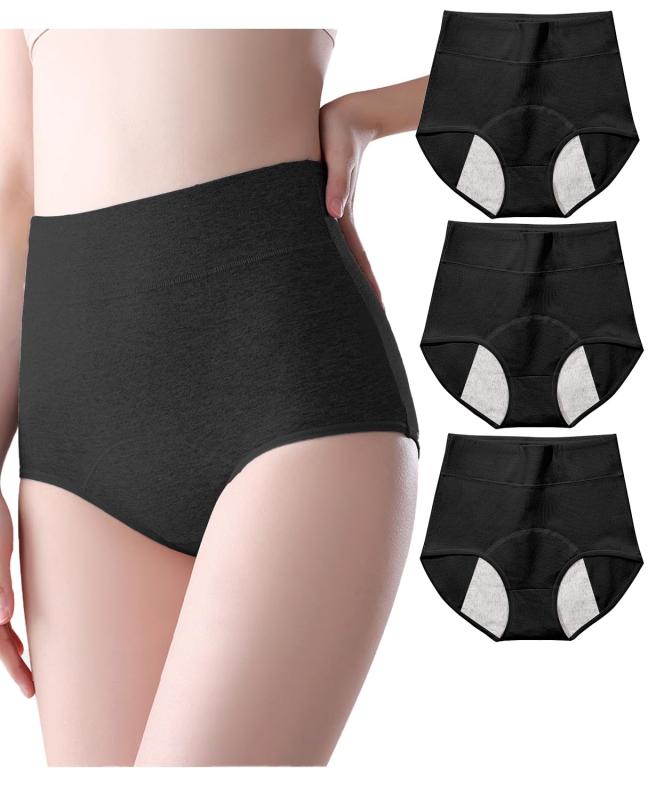 [Kayuuhin] 3枚セット サニタリーショーツ 生理ショーツ ハイウエスト 3層仕様のマッチ 漏れ防止 通気性メッシュ ショーツ レディース 綿 漏れない 下着 パンツ 昼夜用 生理用品 生理用パンツ