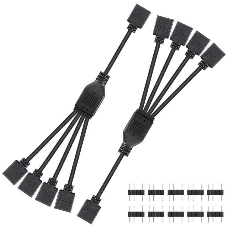 DELL - CERRXIAN 2PCS 5V 3PIN ARGBスプリッターケーブル 1対4 5V 3ピン・アドレス可能（オスピン付き）1メス～4メスポート3PINハブ拡張コネクタコード ARGB LEDストリップ、ARGBファンなど用