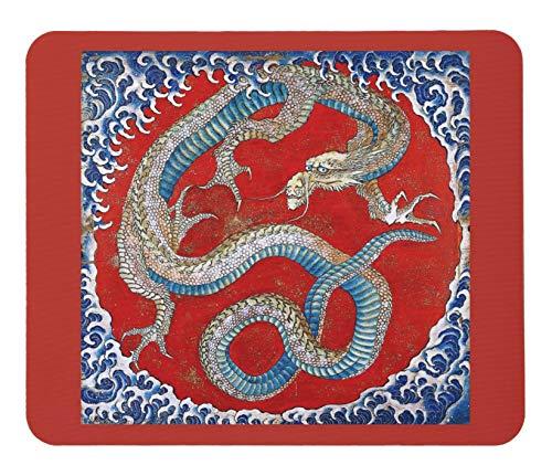 NEC - 葛飾北斎、信州小布施 東町祭屋台天井絵『 龍図 』のマウスパッド：フォトパッド（ 日本の浮世絵シリーズ ） (D：赤)