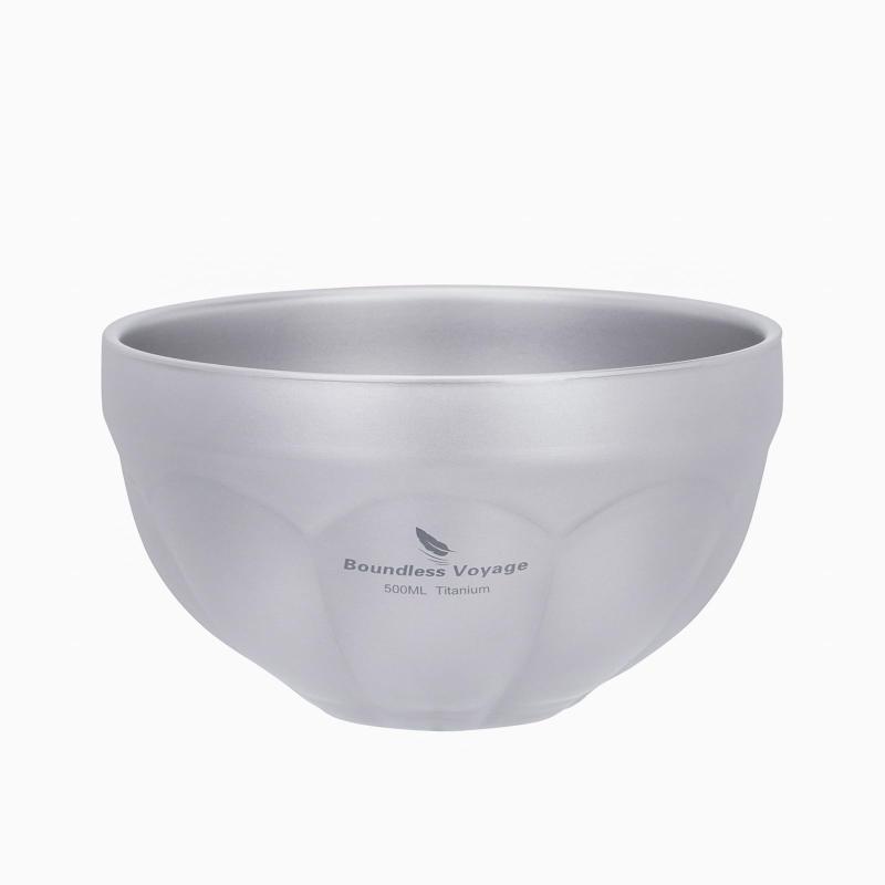 Rakuten - Boundless Voyage チタンお茶碗 二重層 500ml/800ml ダブルボウル 耐熱 軽量 丈夫 熱くない ラーメン鉢 ご飯お椀 スープ ライスボウル テーブルウェア 食器 アウトドア キャンプ用品 原色/結晶シルバ