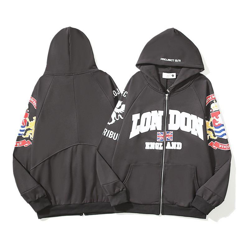 Other Apparel - アウター レトロ フーディー デコンストラクト 折りたたみ 切り替え ジッパー 開き フード付き スウェット 普段使い 伸縮性 接触冷感 綿 ハイウエスト ブラック 春夏