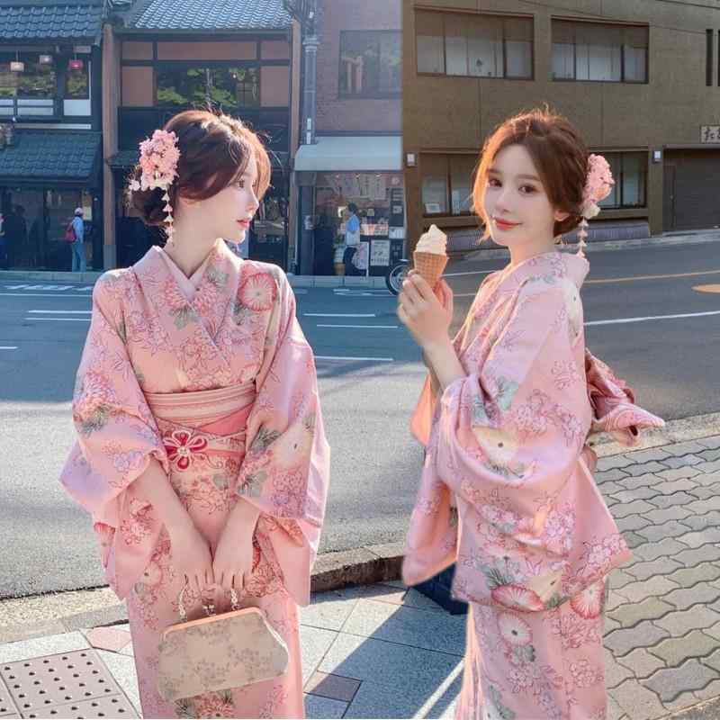 Full-Length Under-Kimono - 浴衣 少女向け 桜柄 日式和風 写真撮影用 伝統 春 綿 軽量 吸湿速乾 ピンク系 普段使い イベント用