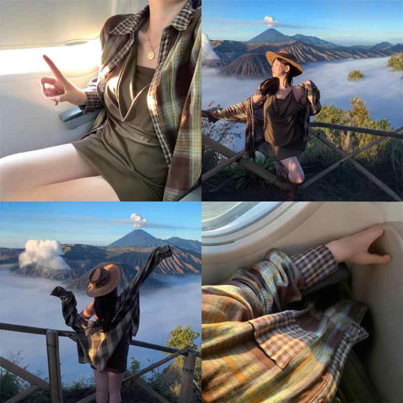 シャツ トップス インドネシア 火山柄 グリッドパターン 薄生地 コットン 伸縮性 普段使い 軽量 通勤用 吸湿速乾・カテゴリ: シャツ・スタイル: 御姐風・主な素材: 雪尼ル.スパンデックス30%以下・柄: チェック・要素: ポケット.ステッチ.ボタン・袖丈: 長袖・シルエット: ・着丈: 普通 (50cm以上65cm以下)・ネックライン: ポロネック・袖型: 落ち肩・サイズ展開: S,M,L,XL・開き方: シングルボタン