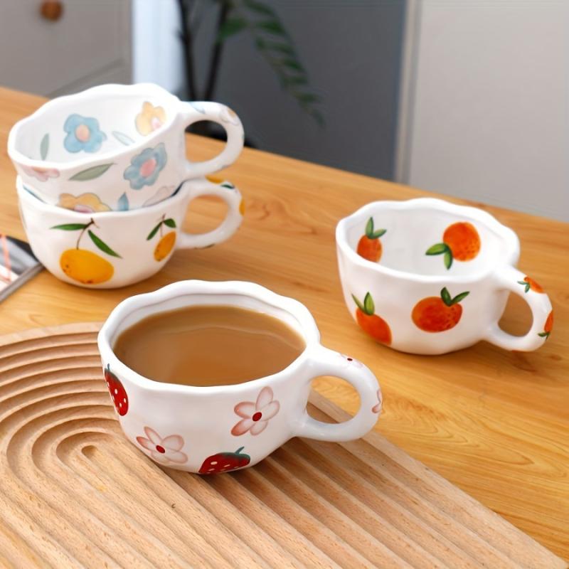 韓国 式 手 手描き 黄色の ミルク カップ 優しい オート 麦 かわいい マグカップ 朝食 カップ コーヒー カップ