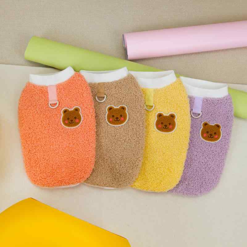 犬服 秋冬 毛落ち防止 テディベア風 シルバー グラデーション ペット用 リード付き ニット 軽量 伸縮性