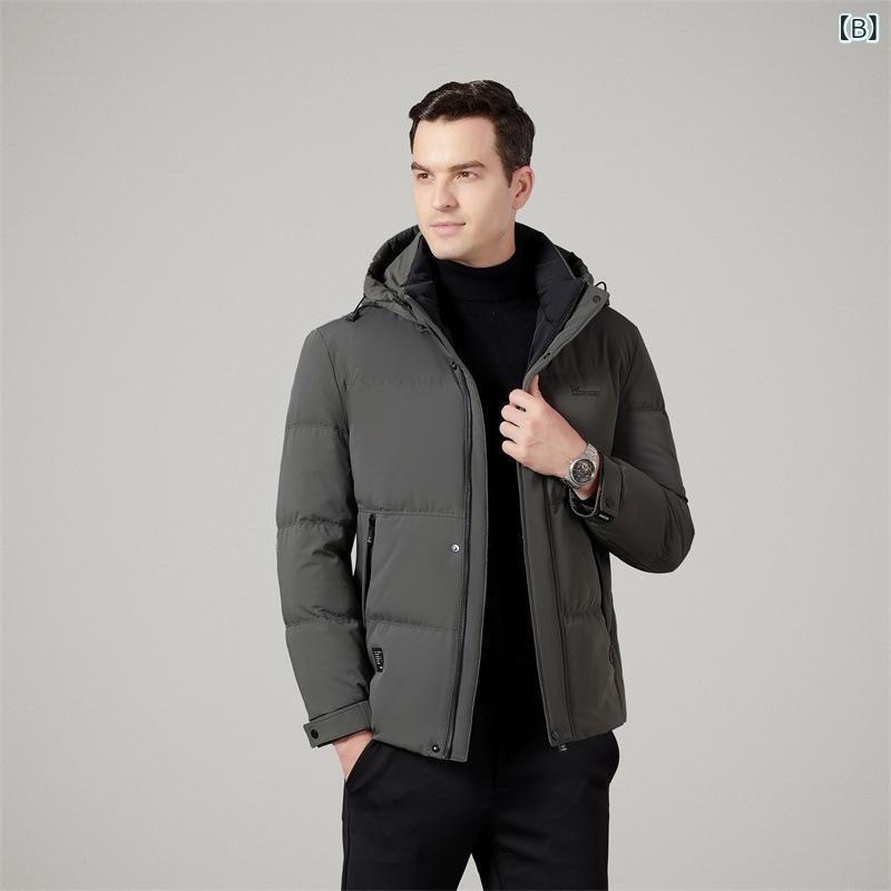 メンズ ダウンジャケット 冬 青 カジュアル 短丈 脱着帽 白鴨ダウン 保温 軽量 伸縮性 吸湿速乾 普段使い