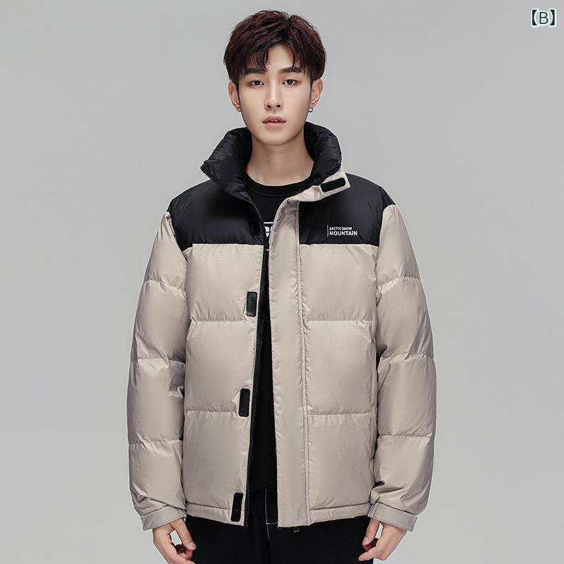 メンズ ダウンジャケット 男性用 ゆったり ショート丈 スタンドカラー 白ダックダウン 冬 通勤用 普段使い 軽量 保温 ファッション