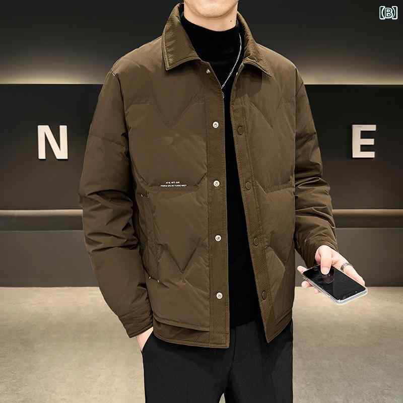 メンズ ダウンジャケット 軽量 ノーカラー ショート丈 暖かい ダウン素材 冬 普段使い