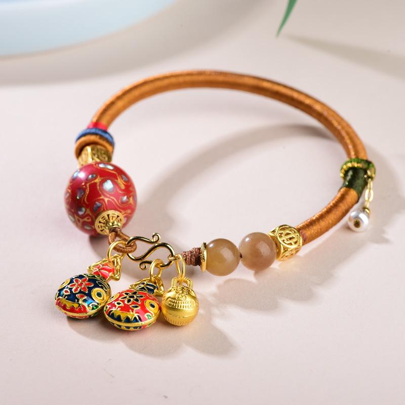 ブレスレット アクセサリー 中国風 復古 黒漆 幸運珠 家族用 金運獣 手編み 半ブレスレット ラッキーアイテム 普段使い 漆製