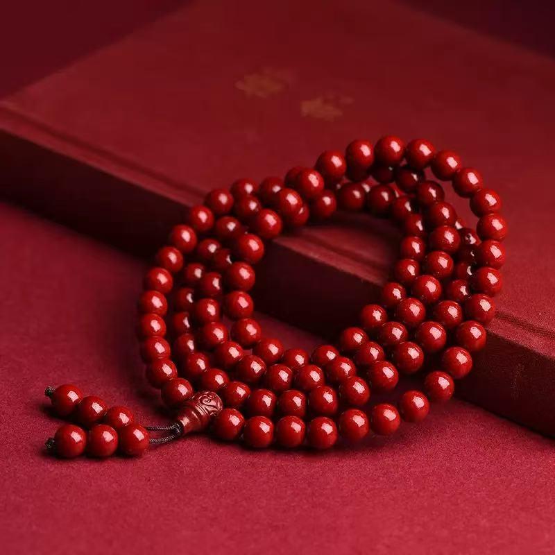 仏珠 朱砂 108粒 男女兼用 ラッキーアイテム ブレスレット 朱砂色 軽量 素材 プロテクション 日常使い 転運用