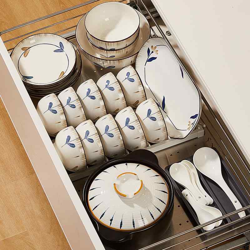 食器セット 家庭用 高級感 中式 セラミック 日常使い 陶器 耐久性 洗いやすい 食事用 ボウル 皿 箸