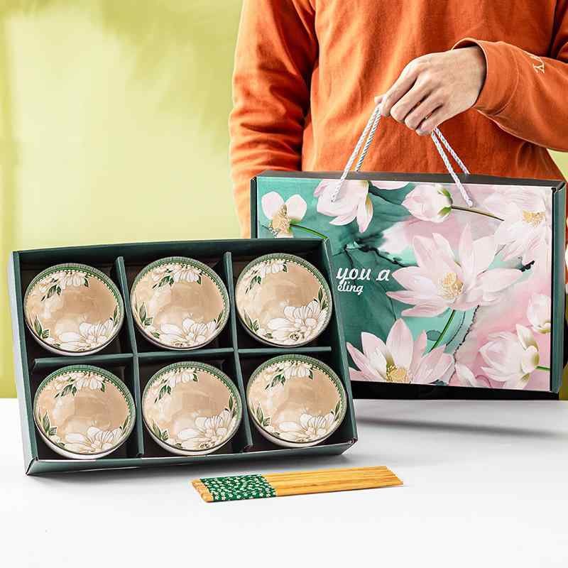 食器セット テーブルウェア 家庭用 普段使い ツバキ柄 セラミック ボウル 皿 箸セット かわいい